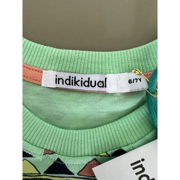 Indikidual Fringe Tee Kids 6/7Y Green Chili Patterned Short Sleeve - Picture 2 of 10